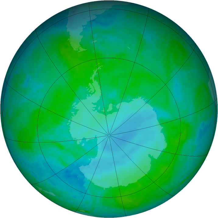 Antarctic ozone map for 12 January 2002